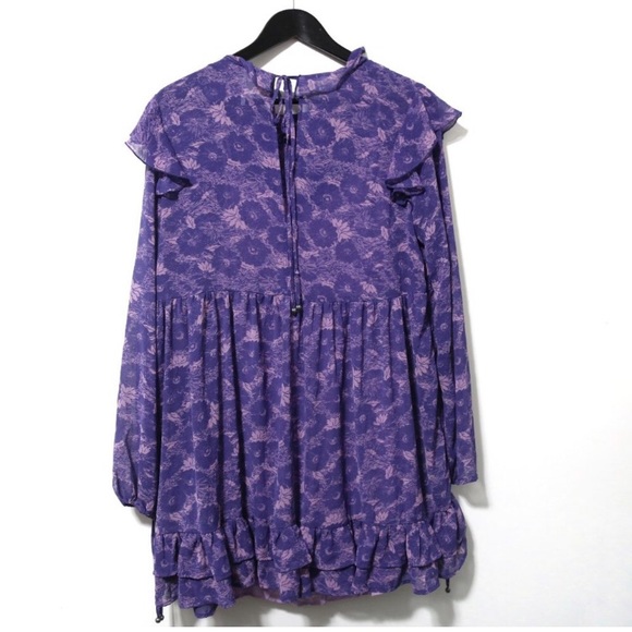 FREE PEOPLE These Dreams Violet Combo Floral Ruffled Mini Dress Womens - Picture 10 of 10